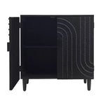 Buffet de salle à manger 59" à cannelures avec 4 portes, meuble d'entrée noir antique, armoire de rangement décorative, crédence d'appoint pour salon, cuisine, maison