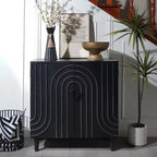 59 Fluted Sideboard Buffet Cabinet with 4 Door Antique Black Entryway Table Decorative Storage Cabinet Accent Credenzas for Living Room Home Kitchen