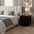 Homy Casa Nightstand  Upholstered 3-Drawer Bedside Table with Diamond Tufted Front and Crystal Knobs