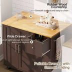 39,8 W Chariot d'îlot de cuisine roulant, Armoire utilitaire mobile avec 3 tiroirs, 2 portes, porte-serviettes pour salle à manger