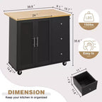 39,8 W Chariot d'îlot de cuisine roulant, Armoire utilitaire mobile avec 3 tiroirs, 2 portes, porte-serviettes pour salle à manger