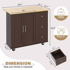39,8 W Chariot d'îlot de cuisine roulant, Armoire utilitaire mobile avec 3 tiroirs, 2 portes, porte-serviettes pour salle à manger