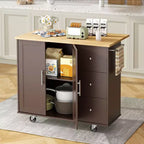 39,8 W Chariot d'îlot de cuisine roulant, Armoire utilitaire mobile avec 3 tiroirs, 2 portes, porte-serviettes pour salle à manger