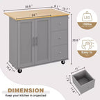 39,8 W Chariot d'îlot de cuisine roulant, Armoire utilitaire mobile avec 3 tiroirs, 2 portes, porte-serviettes pour salle à manger