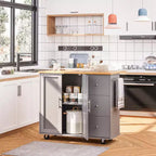 39,8 W Chariot d'îlot de cuisine roulant, Armoire utilitaire mobile avec 3 tiroirs, 2 portes, porte-serviettes pour salle à manger