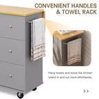 39,8 W Chariot d'îlot de cuisine roulant, Armoire utilitaire mobile avec 3 tiroirs, 2 portes, porte-serviettes pour salle à manger
