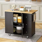 39,8 W Chariot d'îlot de cuisine roulant, Armoire utilitaire mobile avec 3 tiroirs, 2 portes, porte-serviettes pour salle à manger