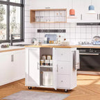 39,8 W Chariot d'îlot de cuisine roulant, Armoire utilitaire mobile avec 3 tiroirs, 2 portes, porte-serviettes pour salle à manger