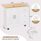 39,8 W Chariot d'îlot de cuisine roulant, Armoire utilitaire mobile avec 3 tiroirs, 2 portes, porte-serviettes pour salle à manger