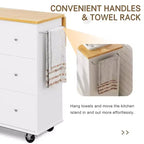 39,8 W Chariot d'îlot de cuisine roulant, Armoire utilitaire mobile avec 3 tiroirs, 2 portes, porte-serviettes pour salle à manger