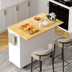 39,8 W Chariot d'îlot de cuisine roulant, Armoire utilitaire mobile avec 3 tiroirs, 2 portes, porte-serviettes pour salle à manger