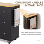 39,8 W Chariot d'îlot de cuisine roulant, Armoire utilitaire mobile avec 3 tiroirs, 2 portes, porte-serviettes pour salle à manger