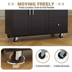 39,8 W Chariot d'îlot de cuisine roulant, Armoire utilitaire mobile avec 3 tiroirs, 2 portes, porte-serviettes pour salle à manger