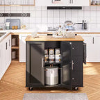 Celebalcony 39.8 W Rolling Kitchen Island Cart, Movable Utility Cabinet with 3 Drawer, 2 Door, Towel Rack for Dining Room