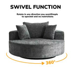 Fauteuil pivotant simple en mousse et chenille noire de 55 pouces pour salon, chambre, salle de détente et salle de projection
