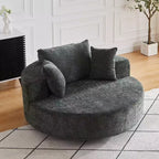Fauteuil pivotant simple en mousse et chenille noire de 55 pouces pour salon, chambre, salle de détente et salle de projection