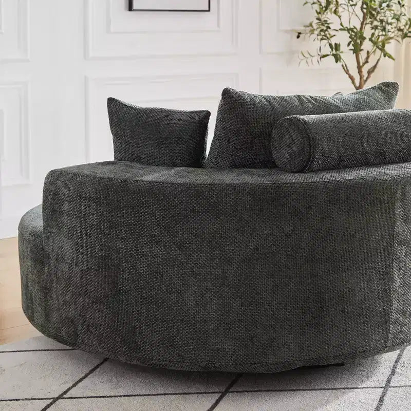 Fauteuil pivotant simple en mousse et chenille noire de 55 pouces pour salon, chambre, salle de détente et salle de projection