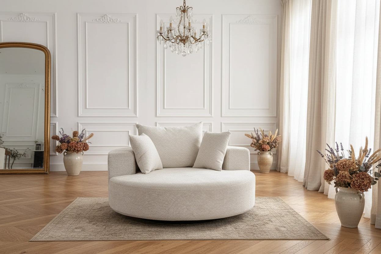 Fauteuil pivotant simple en mousse et chenille noire de 55 pouces pour salon, chambre, salle de détente et salle de projection