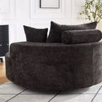 Fauteuil pivotant simple en mousse et chenille noire de 55 pouces pour salon, chambre, salle de détente et salle de projection
