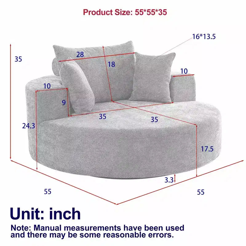 Fauteuil pivotant simple en mousse et chenille noire de 55 pouces pour salon, chambre, salle de détente et salle de projection