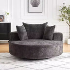 55 inch Black Chenille Foam Single Swivel Chair for Living Room Bedroom Lounge and Projection Room