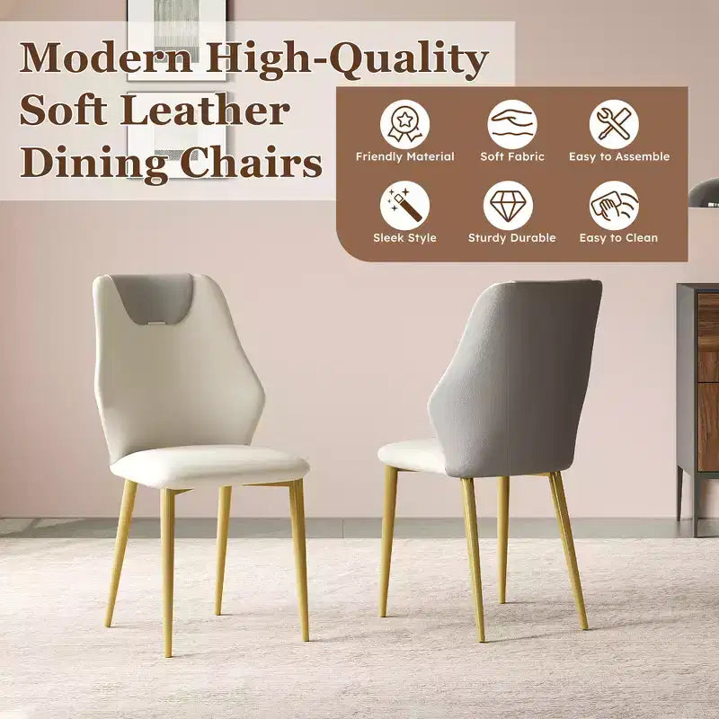 Chaises de salle à manger avec assises en cuir PU de haute qualité, pieds en acier carbone plaqué or et dossiers ergonomiques
