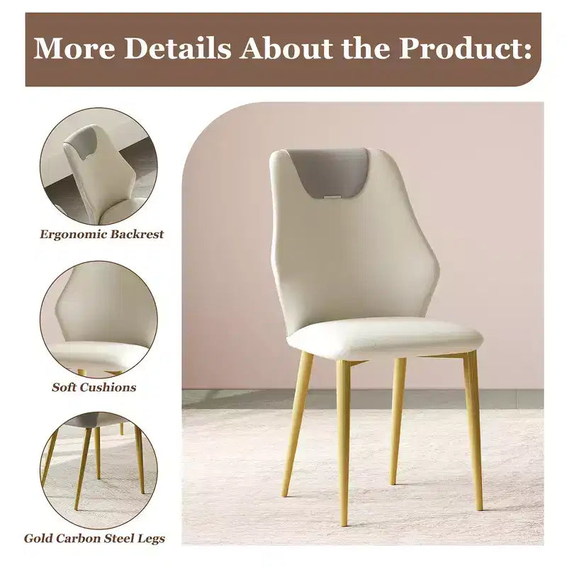 Chaises de salle à manger avec assises en cuir PU de haute qualité, pieds en acier carbone plaqué or et dossiers ergonomiques