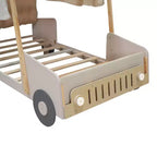 Lit de voiture en bois jumeau/double avec LED en forme de lumière de voiture, oreiller et tissu de plafond, lit plateforme bas en forme de voiture pour chambre d'enfants garçons filles