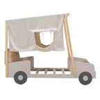 Lit de voiture en bois jumeau/double avec LED en forme de lumière de voiture, oreiller et tissu de plafond, lit plateforme bas en forme de voiture pour chambre d'enfants garçons filles