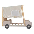 Lit de voiture en bois jumeau/double avec LED en forme de lumière de voiture, oreiller et tissu de plafond, lit plateforme bas en forme de voiture pour chambre d'enfants garçons filles