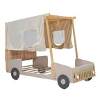 Lit de voiture en bois jumeau/double avec LED en forme de lumière de voiture, oreiller et tissu de plafond, lit plateforme bas en forme de voiture pour chambre d'enfants garçons filles