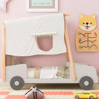 Lit de voiture en bois jumeau/double avec LED en forme de lumière de voiture, oreiller et tissu de plafond, lit plateforme bas en forme de voiture pour chambre d'enfants garçons filles