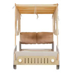 Lit de voiture en bois jumeau/double avec LED en forme de lumière de voiture, oreiller et tissu de plafond, lit plateforme bas en forme de voiture pour chambre d'enfants garçons filles