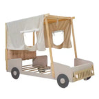 Lit de voiture en bois jumeau/double avec LED en forme de lumière de voiture, oreiller et tissu de plafond, lit plateforme bas en forme de voiture pour chambre d'enfants garçons filles