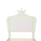 Cadre de lit LED double/jumeau avec tête de lit couronne, lits de princesse rembourrés en PU avec lumière pour enfants filles