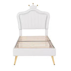 Cadre de lit LED double/jumeau avec tête de lit couronne, lits de princesse rembourrés en PU avec lumière pour enfants filles