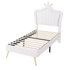 Cadre de lit LED double/jumeau avec tête de lit couronne, lits de princesse rembourrés en PU avec lumière pour enfants filles