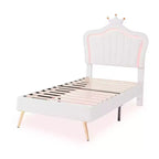 Cadre de lit LED double/jumeau avec tête de lit couronne, lits de princesse rembourrés en PU avec lumière pour enfants filles
