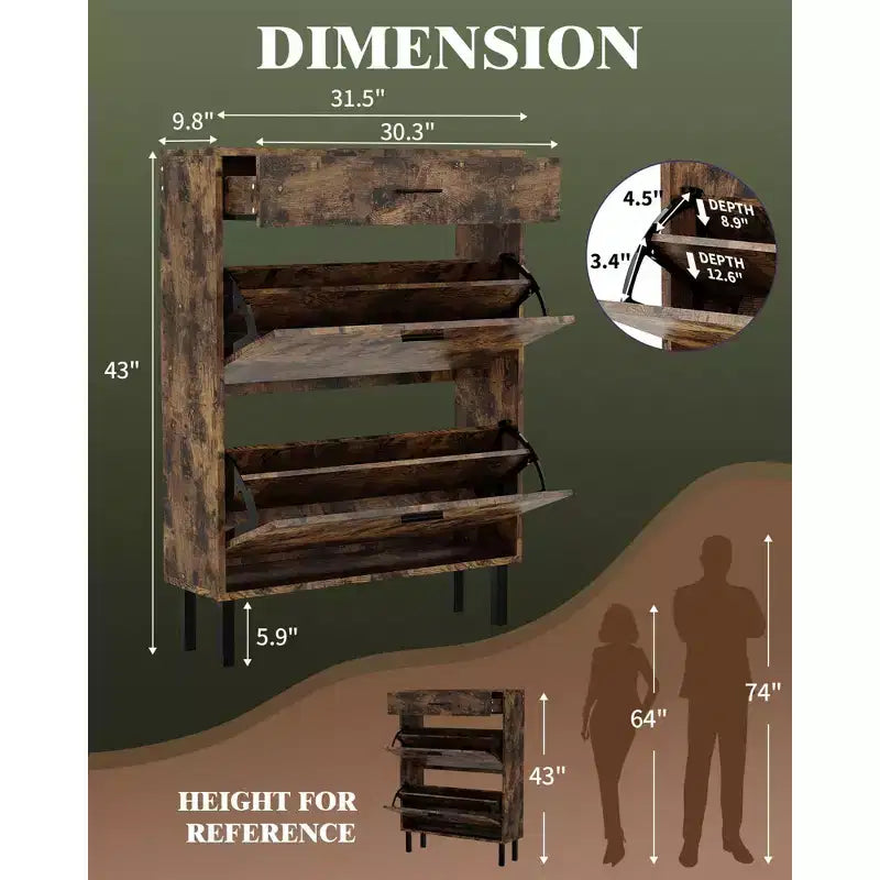 Meuble à chaussures 43 avec double tiroir basculant, meuble à chaussures dissimulé, style autoportant, organiseur à chaussures peu encombrant pour entrée, couloir