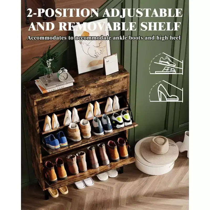 Meuble à chaussures 43 avec double tiroir basculant, meuble à chaussures dissimulé, style autoportant, organiseur à chaussures peu encombrant pour entrée, couloir