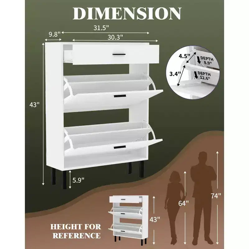Meuble à chaussures 43 avec double tiroir basculant, meuble à chaussures dissimulé, style autoportant, organiseur à chaussures peu encombrant pour entrée, couloir
