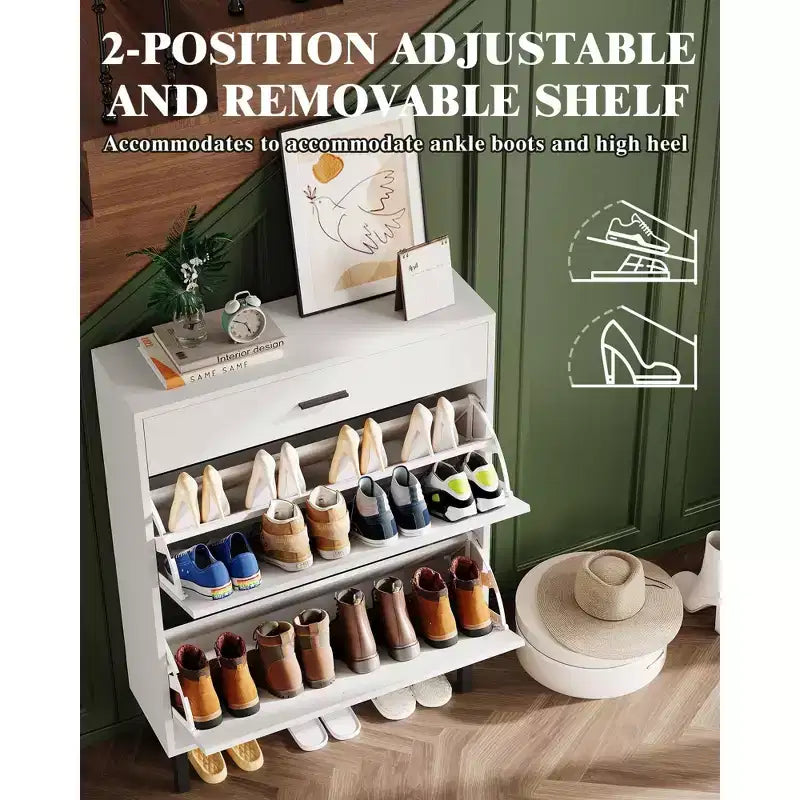 Meuble à chaussures 43 avec double tiroir basculant, meuble à chaussures dissimulé, style autoportant, organiseur à chaussures peu encombrant pour entrée, couloir