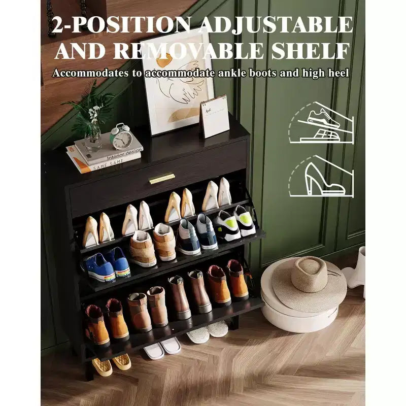 Meuble à chaussures 43 avec double tiroir basculant, meuble à chaussures dissimulé, style autoportant, organiseur à chaussures peu encombrant pour entrée, couloir