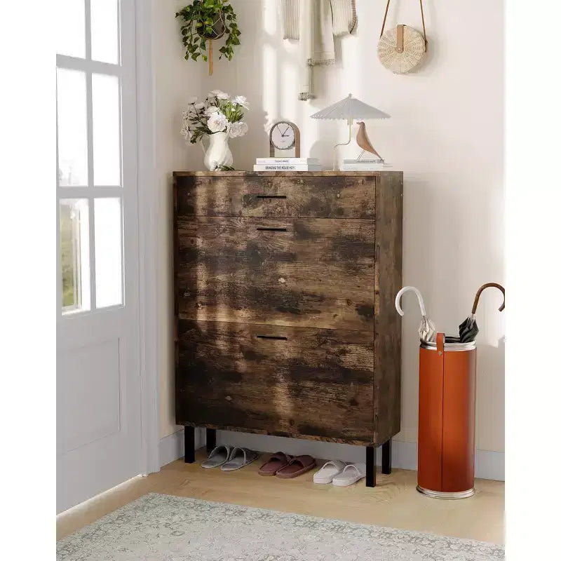Meuble à chaussures 43 avec double tiroir basculant, meuble à chaussures dissimulé, style autoportant, organiseur à chaussures peu encombrant pour entrée, couloir