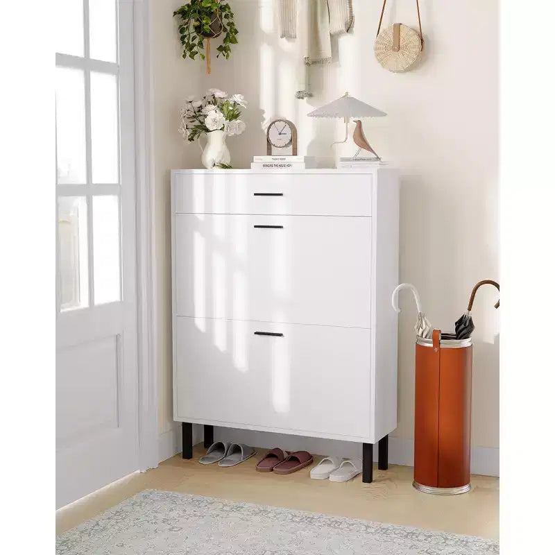 Meuble à chaussures 43 avec double tiroir basculant, meuble à chaussures dissimulé, style autoportant, organiseur à chaussures peu encombrant pour entrée, couloir
