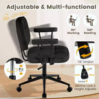Chaise de bureau à domicile avec accoudoirs rembourrés, chaise de bureau exécutive compacte à roulettes et pivotante, hauteur réglable, dossier mi-hauteur