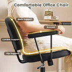 Chaise de bureau à domicile avec accoudoirs rembourrés, chaise de bureau exécutive compacte à roulettes et pivotante, hauteur réglable, dossier mi-hauteur