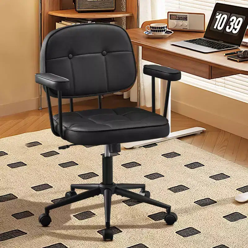 Chaise de bureau à domicile avec accoudoirs rembourrés, chaise de bureau exécutive compacte à roulettes et pivotante, hauteur réglable, dossier mi-hauteur