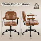 Chaise de bureau à domicile avec accoudoirs rembourrés, chaise de bureau exécutive compacte à roulettes et pivotante, hauteur réglable, dossier mi-hauteur