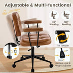 Chaise de bureau à domicile avec accoudoirs rembourrés, chaise de bureau exécutive compacte à roulettes et pivotante, hauteur réglable, dossier mi-hauteur